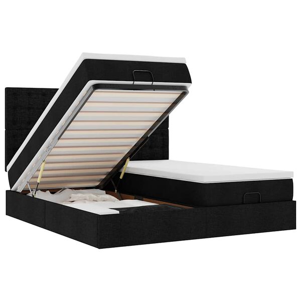 vidaXL Ottoman rúmgrind með dýnum Svartur 180x200cm Efni