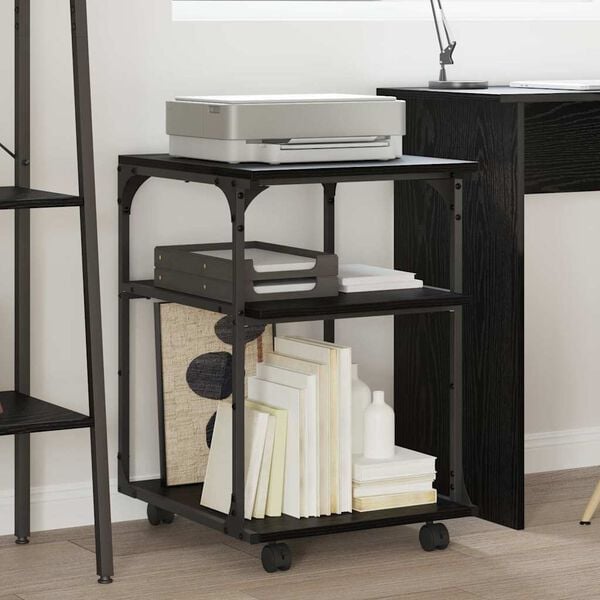 vidaXL Prentara standur Svartur Eik 43 x 48 x 64 cm Samsettur vi&eth;ur