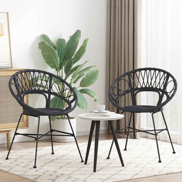 vidaXL Bor&eth;st&oacute;ll 2 pcs Svartur 49 x 51 x 81 cm Rattan og j&aacute;rn