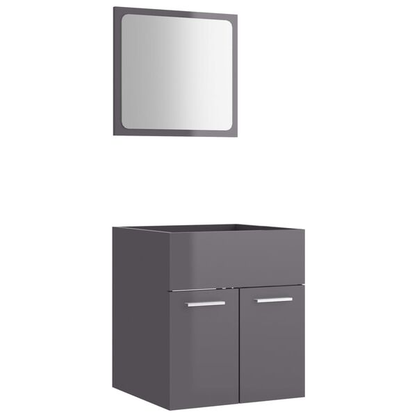 804781 vidaXL 2 Piece Bathroom Furniture Set High Gloss Grey Chipboard