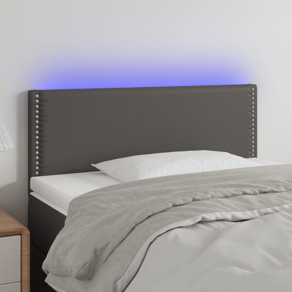 vidaXL LED Höfðagafl 100x5x78/88 cm Grátt Leðurlíki