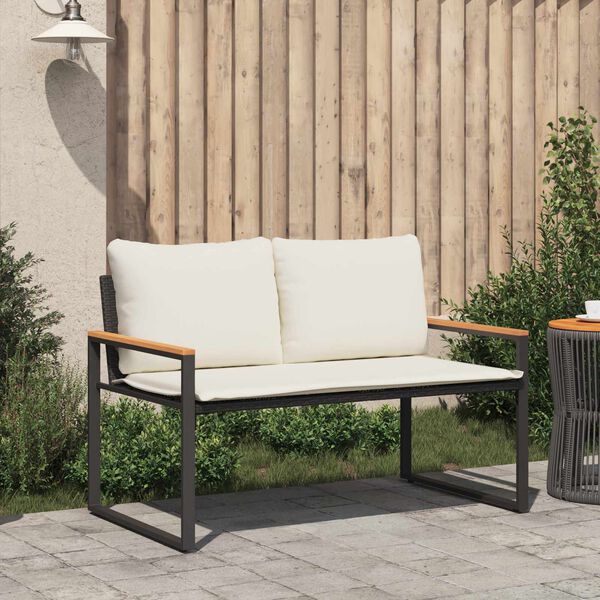 vidaXL Bekkur me&eth; p&uacute;&eth;i Svart og kremhv&iacute;t 115 x 65 x 72 cm Rattan