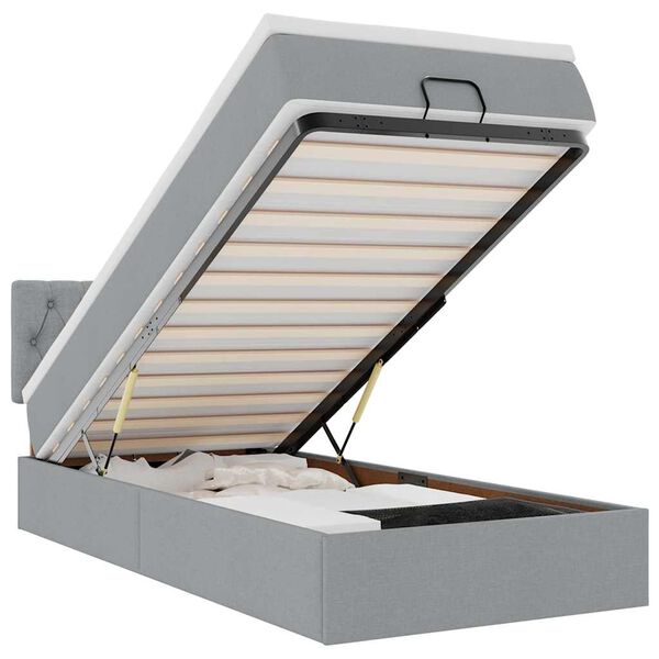 vidaXL Ottoman rúmgrind með dýnu Ljósgrár 90x190 cm Efni