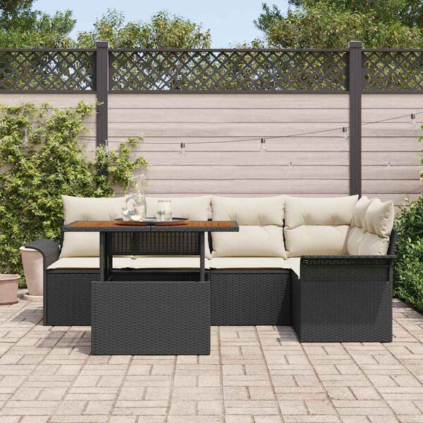 vidaXL Gar&eth;s&oacute;fa sett me&eth; geymslu 6 pcs Svartur Poly rattan