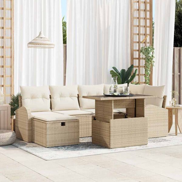 vidaXL Gar&eth;s&oacute;fa sett me&eth; p&uacute;&eth;i 7 pcs Drapplita&eth;ur Poly rattan