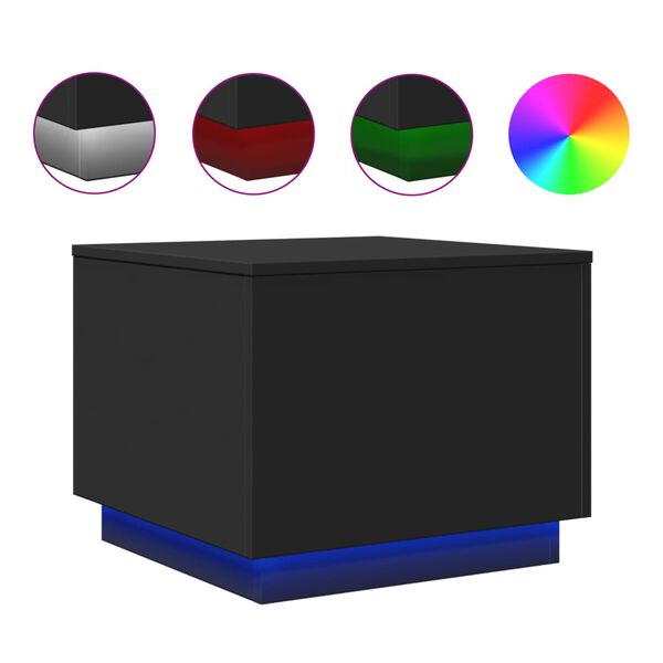 vidaXL Sófaborð með LED ljósum Svart 50x50x40 cm