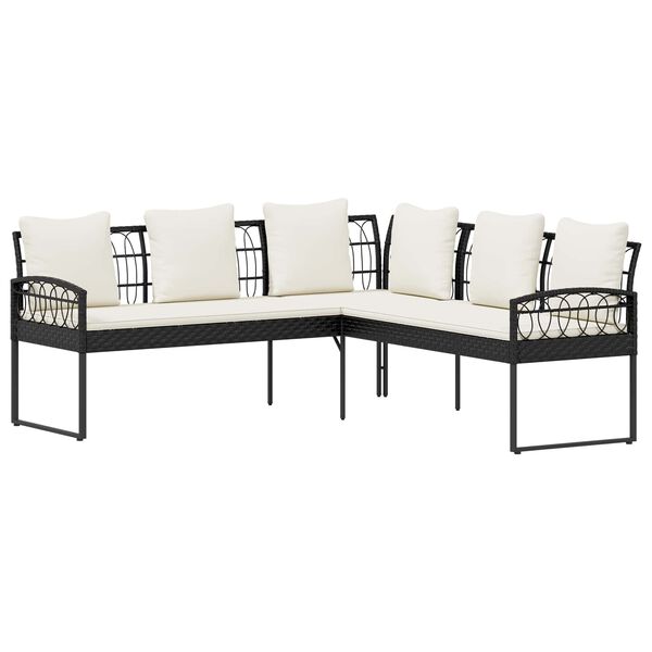 vidaXL Gar&eth;sofa sett me&eth; p&uacute;&eth;i 2 pcs Svart P&oacute;l&yacute; Rattan og st&aacute;l