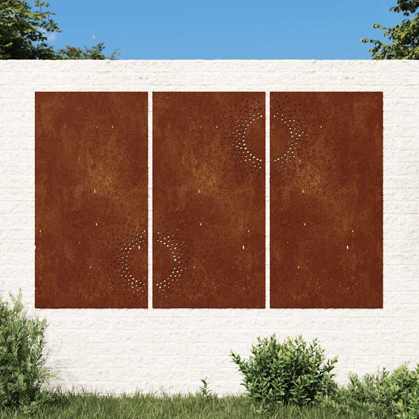 vidaXL Gar&eth;veggskreytingar 3 stk. 105x55 cm Corten St&aacute;l S&oacute;larmynstur