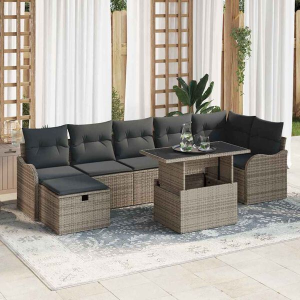 vidaXL Garðsófa sett með púði með geymslu 8 pcs Grár Poly rattan