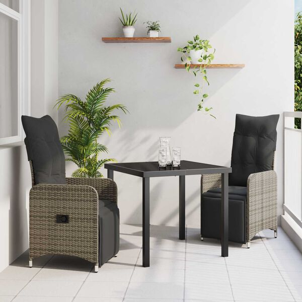 vidaXL Gar&eth;ur bor&eth;sett me&eth; p&uacute;&eth;i 3 pcs Gr&aacute;r p&oacute;l&yacute;rattan