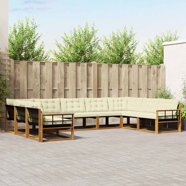 vidaXL &Uacute;ti s&oacute;fasett me&eth; p&uacute;&eth;i 9 pcs N&aacute;tt&uacute;rulegt og Krem