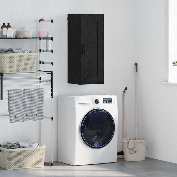 vidaXL Veggsk&aacute;pur Svartur Eik 34,5 x 34 x 90 cm Samsettur vi&eth;ur