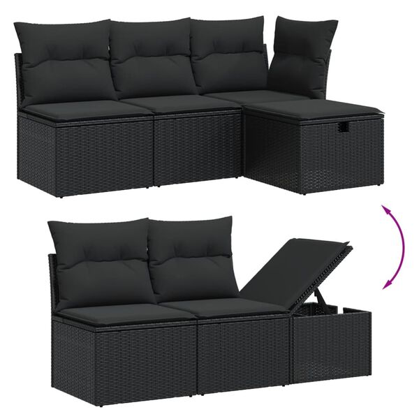 vidaXL 8 stykki gar&eth;s&oacute;fasett me&eth; p&uacute;&eth;um Black Poly Rattan Acacia