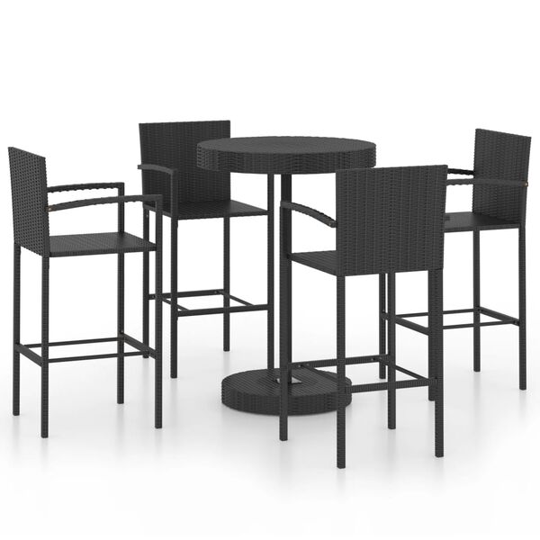 vidaXL 5 stykki garðbarasett Poly Rattan Black