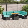 vidaXL 9 stykki gar&eth;s&oacute;fasett me&eth; p&uacute;&eth;um Black Poly Rattan Acacia