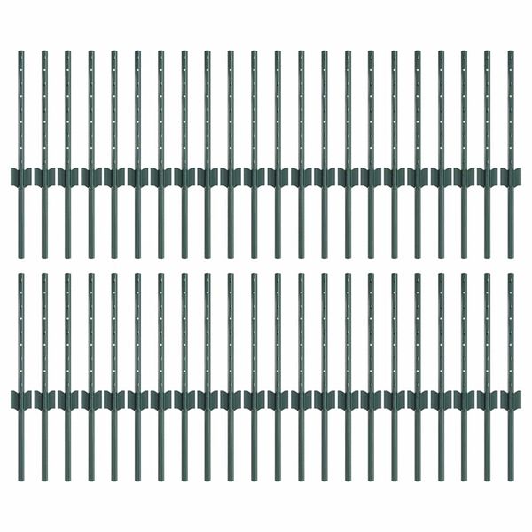 vidaXL Girðingarpóstar 44 pcs Grænn 80 cm Stál