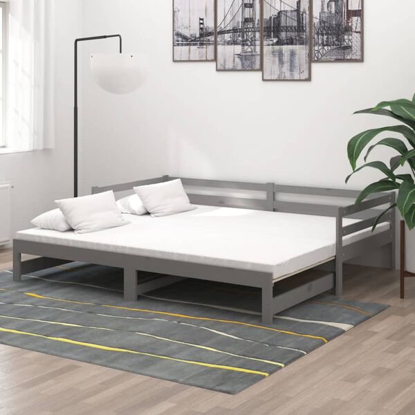 vidaXL &Uacute;tdraganlegur Svefns&oacute;fi 2x(90x200) cm Gr&aacute;tt Gegnheil Fura