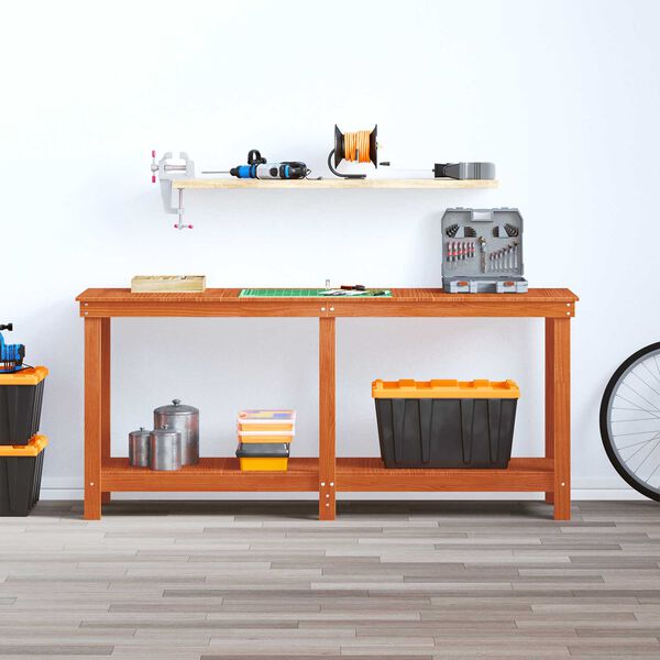 vidaXL Vinnubekkur me&eth; hillu VaxBr&uacute;nn 180 x 50 x 80 cm Mass&iacute;ft furuvi&eth;