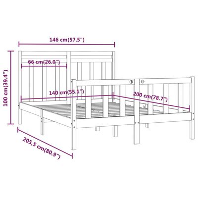 vidaXL Rúmgrind án Dýnu Svört 140x200 cm Gegnheil Fura