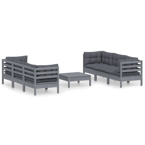 vidaXL 7 Parta Gar&eth;s&oacute;fasett me&eth; Reykgr&aacute;um Sessum Furuvi&eth;ur