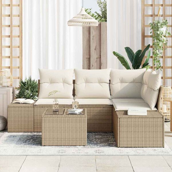 vidaXL Gar&eth;s&oacute;fa sett 5 pcs Drapplita&eth;ur p&oacute;l&yacute;rattan