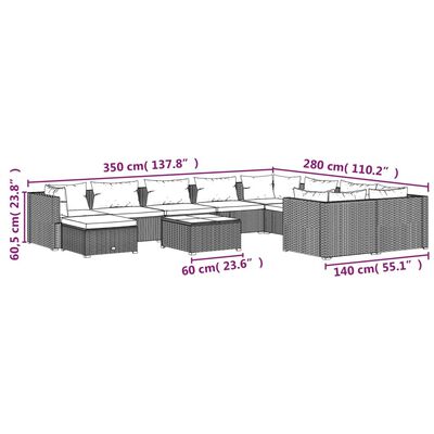 vidaXL 11 Hluta Garðhúsgagnasett með Sessum Pólýrattan Brúnt