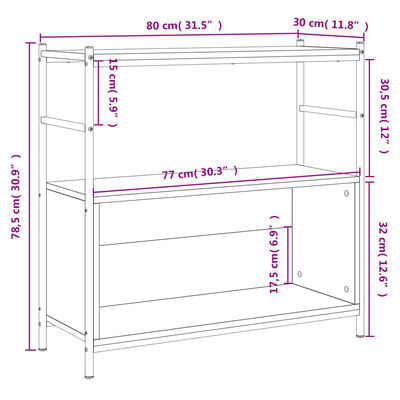 vidaXL Bókahilla Sonoma Eik 80x30x78,5 cm Samsettur Viður og Járn