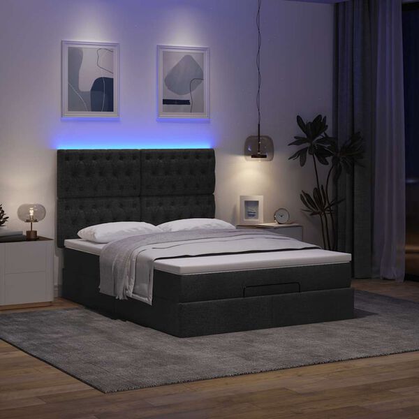 vidaXL Ottoman R&uacute;m me&eth; D&yacute;nu & LED Svartur 140x190 cm Efni
