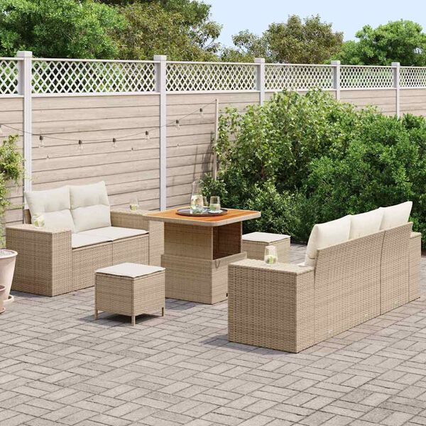 vidaXL Gar&eth;s&oacute;fa sett me&eth; p&uacute;&eth;i 8 pcs Beige og krem Poly Rattan
