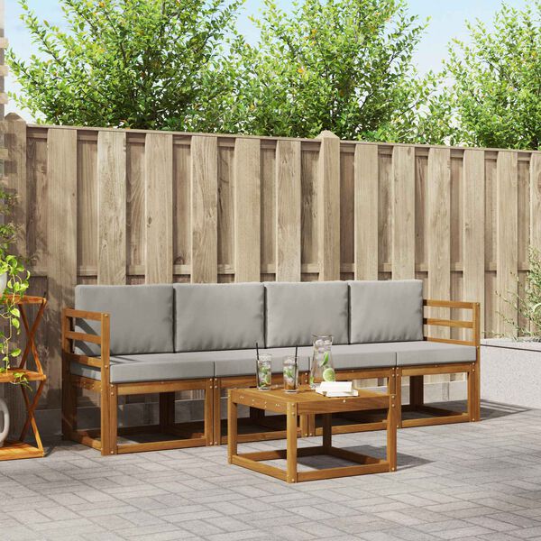 vidaXL &Uacute;ti s&oacute;fasett 5 pcs N&aacute;tt&uacute;rulegt og Lj&oacute;st Gr&aacute;tt Hrein akas&iacute;utr&eacute;