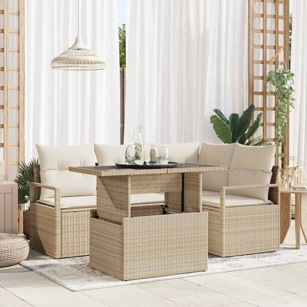 vidaXL Gar&eth;s&oacute;fa sett me&eth; geymslu 5 pcs Drapplita&eth;ur Poly rattan