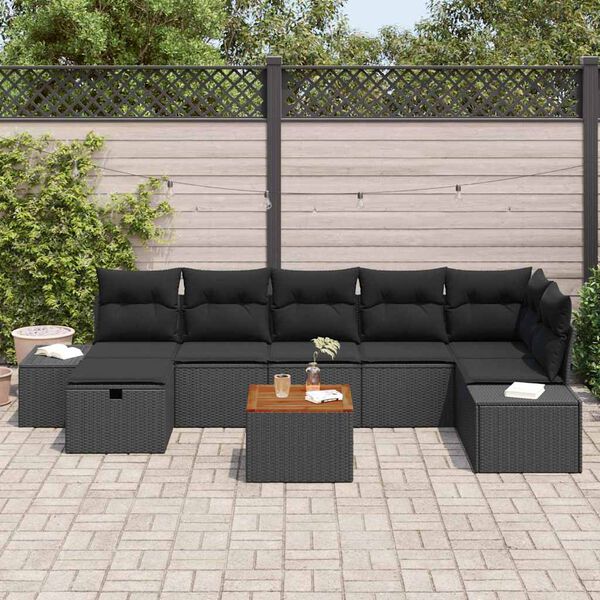 vidaXL Gar&eth;s&oacute;fa sett me&eth; p&uacute;&eth;i me&eth; geymslu 8 pcs Svartur Poly rattan