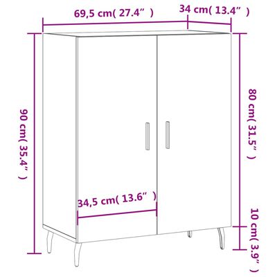 vidaXL Skenkur Hvítur 69,5x34x90 cm Samsettur Viður