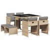 vidaXL 9 Hluta Gar&eth;s&oacute;fasett me&eth; Sessum Drapplitu&eth; Blanda P&oacute;l&yacute;rattan