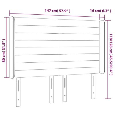 vidaXL Höfðagafl með Eyrum 147x16x118/128 cm Rjómahvít Efni