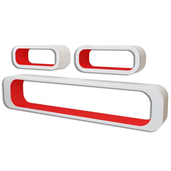 3 Hv&iacute;tar & Rau&eth;ar Veggfestar Kubbahillur MDF B&oacute;kahilla/DVD Hirsla