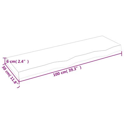 vidaXL Baðherbergisborðplata 100x30x(2-6) cm Ómeðhöndlaður Viður