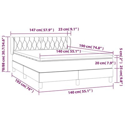 vidaXL Hólfað Springrúm með Dýnu Ljósgrátt 140x190 cm Efni