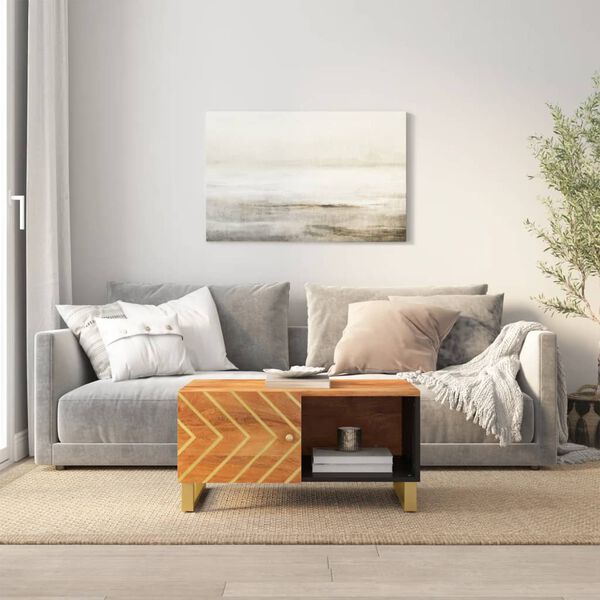 vidaXL Sófaborð Brúnt og Svart 80x50x40 Gegnheill Mangóviður