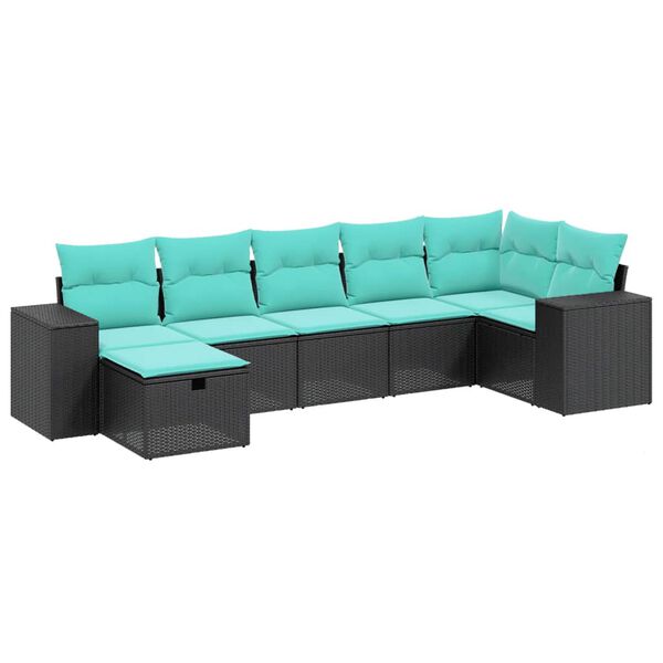 vidaXL 7-Hluta Gar&eth;s&oacute;fasett me&eth; Sessum Gr&aacute;tt P&oacute;l&yacute;rattan