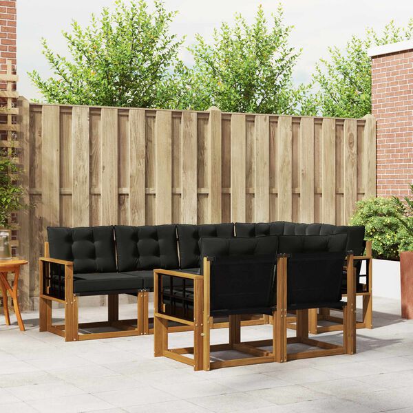 vidaXL &Uacute;ti s&oacute;fasett me&eth; p&uacute;&eth;i 7 pcs N&aacute;tt&uacute;rulegur og svartur