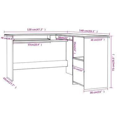 800750 vidaXL L-Shaped Corner Desk Sonoma Oak 120x140x75 cm Chipboard