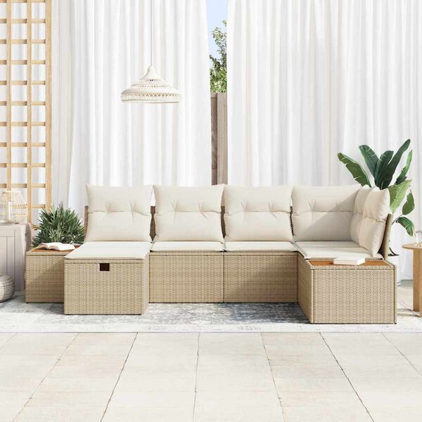 vidaXL Gar&eth;s&oacute;fa sett me&eth; kodda 6 pcs Drapplita&eth;ur Poly rattan