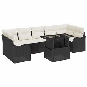 vidaXL Gar&eth;s&oacute;fa sett me&eth; p&uacute;&eth;i me&eth; geymslu 8 pcs Svartur Poly rattan