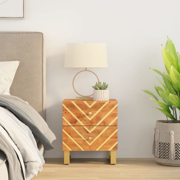 vidaXL N&aacute;ttbor&eth; Br&uacute;nn og Svartur Gegnheill Mang&oacute;vi&eth;ur