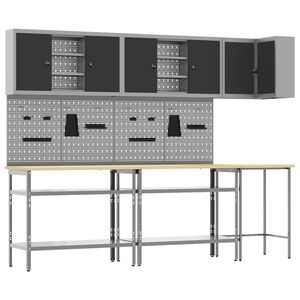 vidaXL Vinnusk&aacute;paset me&eth; hillu me&eth; geymslu 10 pcs Svartur og gr&aacute;r