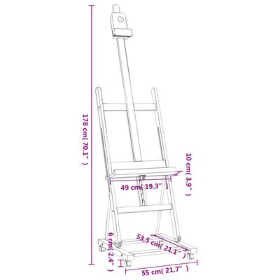 vidaXL Easel Standur 55x53,5x178 cm Gegnheill Beykiviður