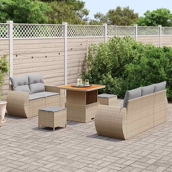 vidaXL Gar&eth;s&oacute;fa sett 8 pcs Drapplita&eth;ur p&oacute;l&yacute;rattan