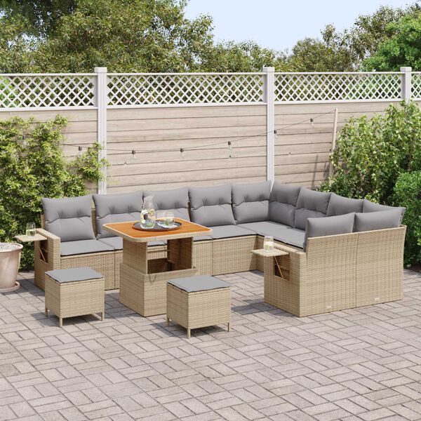 vidaXL Gar&eth;s&oacute;fa sett 12 pcs Drapplita&eth;ur p&oacute;l&yacute;rattan