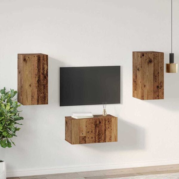 vidaXL Sj&oacute;nvarpssk&aacute;pasett Vegghengt 3 pcs Gamall vi&eth;ur Samsettur vi&eth;ur